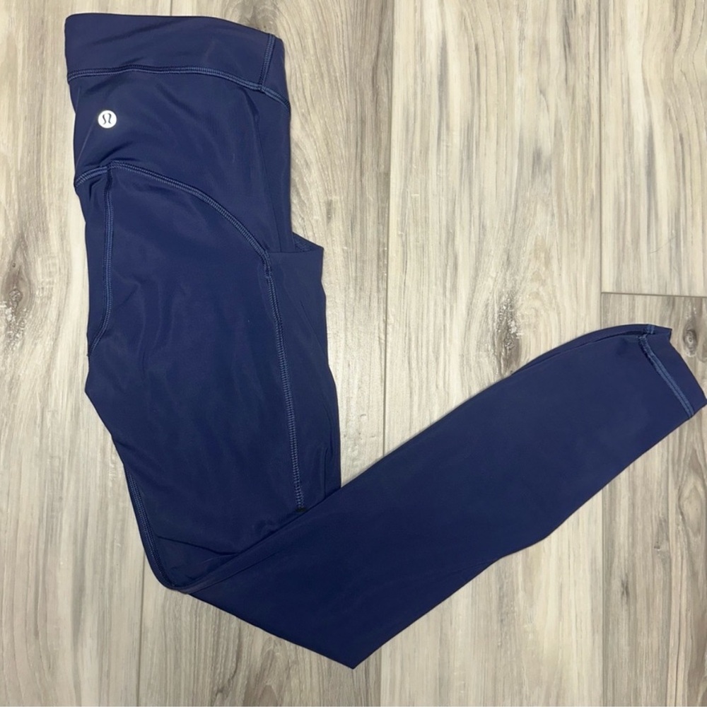 Lululemon Wunder Train Navy High-Rise Leggings with Side Pockets 25- Size 2